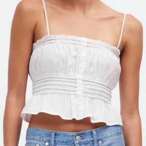 Madewell White Smocked Button-Front Top in Poplin Size Small